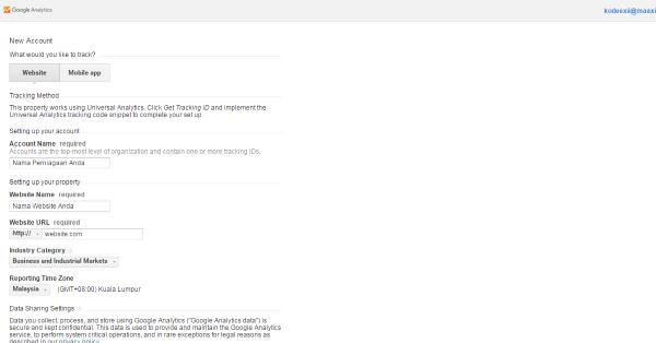 Google Analytics New Account