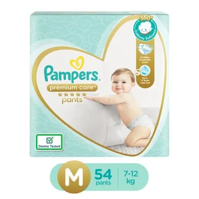 Pampers Premium Care Pants, Medium Size Baby Diapers (MD), Softest Ever Pampers Pants 54 Pc