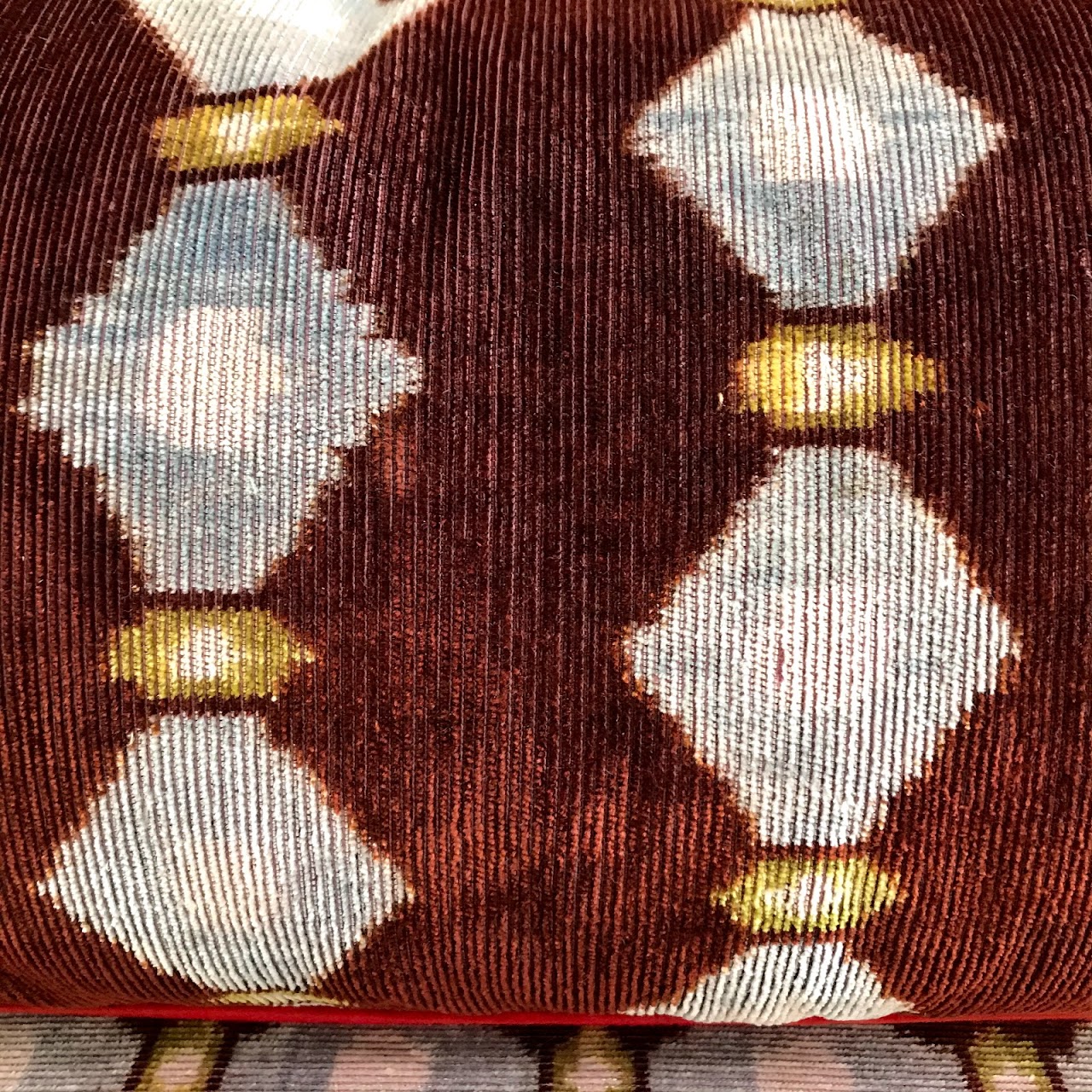 Ikat Corduroy Upholstered Bench & Cushions