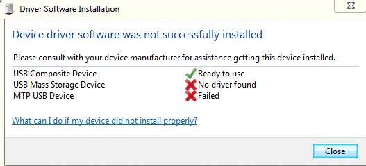 Fix MTP USB Device Driver Installatie mislukt Fout