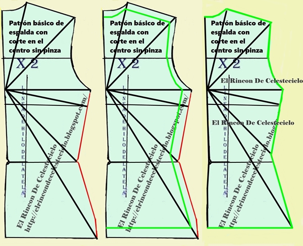 Transformación de patrón de espalda con corte en el centro sin pinzas en patrón de punto con elasticidad máxima