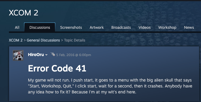 XCOM 2 Error Code 41