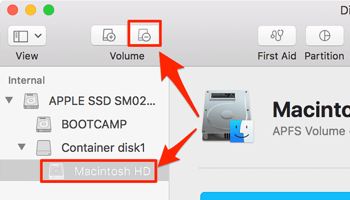 Eliminar botón de volumen y Macintosh HD seleccionado