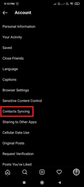連絡先の同期をタップします。 Instagramで電話番号で誰かを見つける方法
