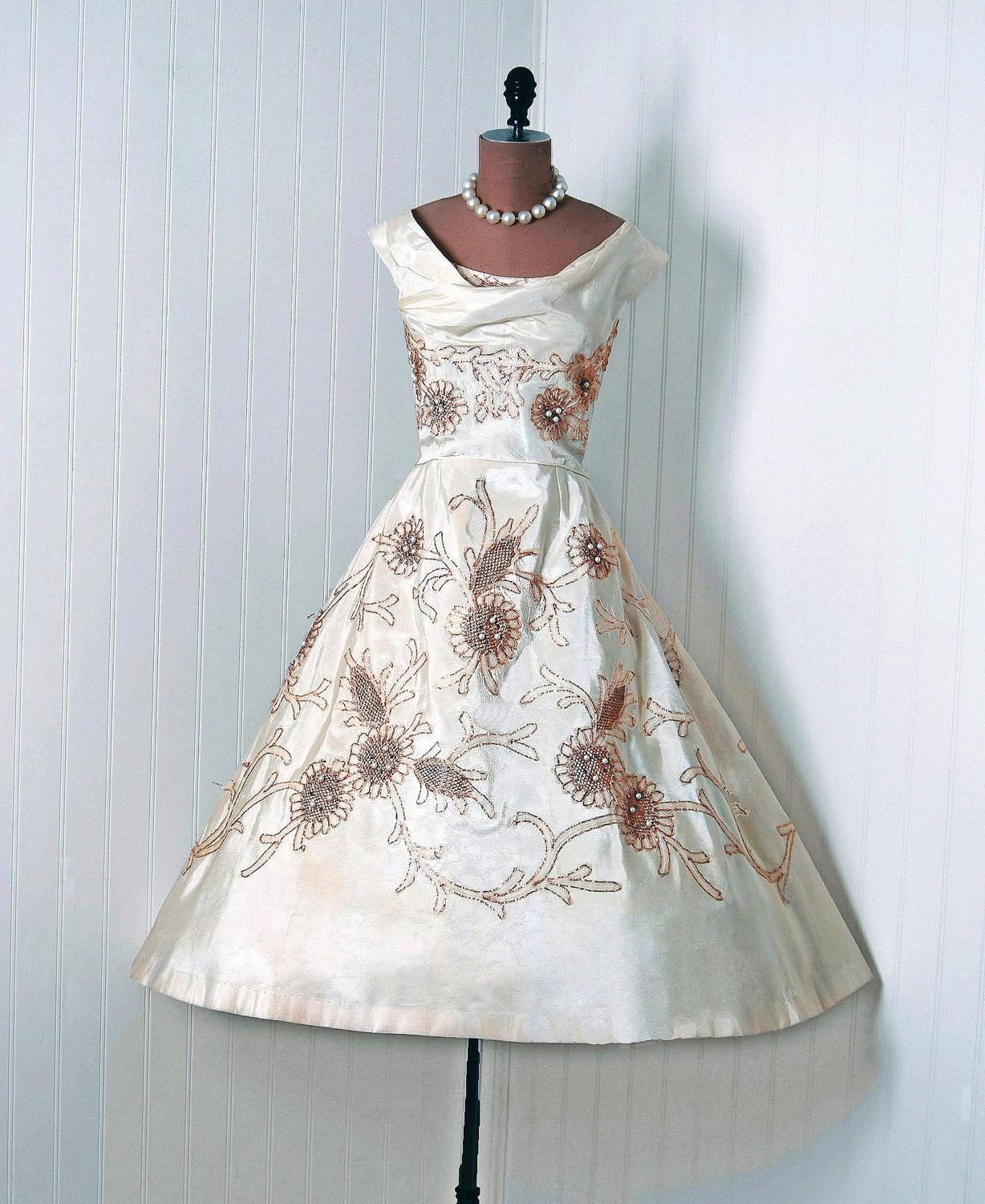 Beaded Ivory-White Taffeta