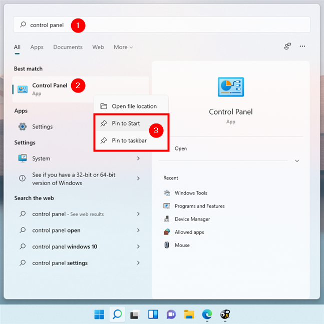 Maak een snelkoppeling in het Configuratiescherm vast aan het menu Start of de taakbalk in Windows 11