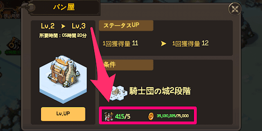 建設には建築素材とゴールドが必要になる