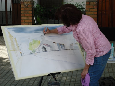 Concurso de Pintura Rápida Ciudad de Pozoblanco 2011: pintora trabajando en su obra . Foto: Pozoblanco News, las noticias y la actualidad de Pozoblanco (Córdoba), a 1 click. Prohibido su uso y reproducción * www.pozoblanconews.blogspot.com