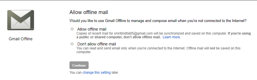 คลิกที่ 'อนุญาตเมลออฟไลน์' เพื่อให้สามารถอ่านได้