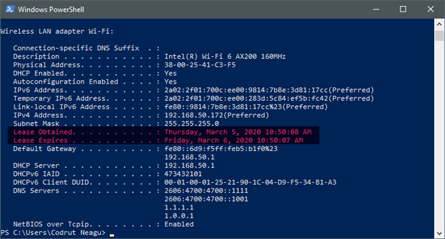 Cómo ver el tiempo de concesión de DHCP de una PC con Windows 10