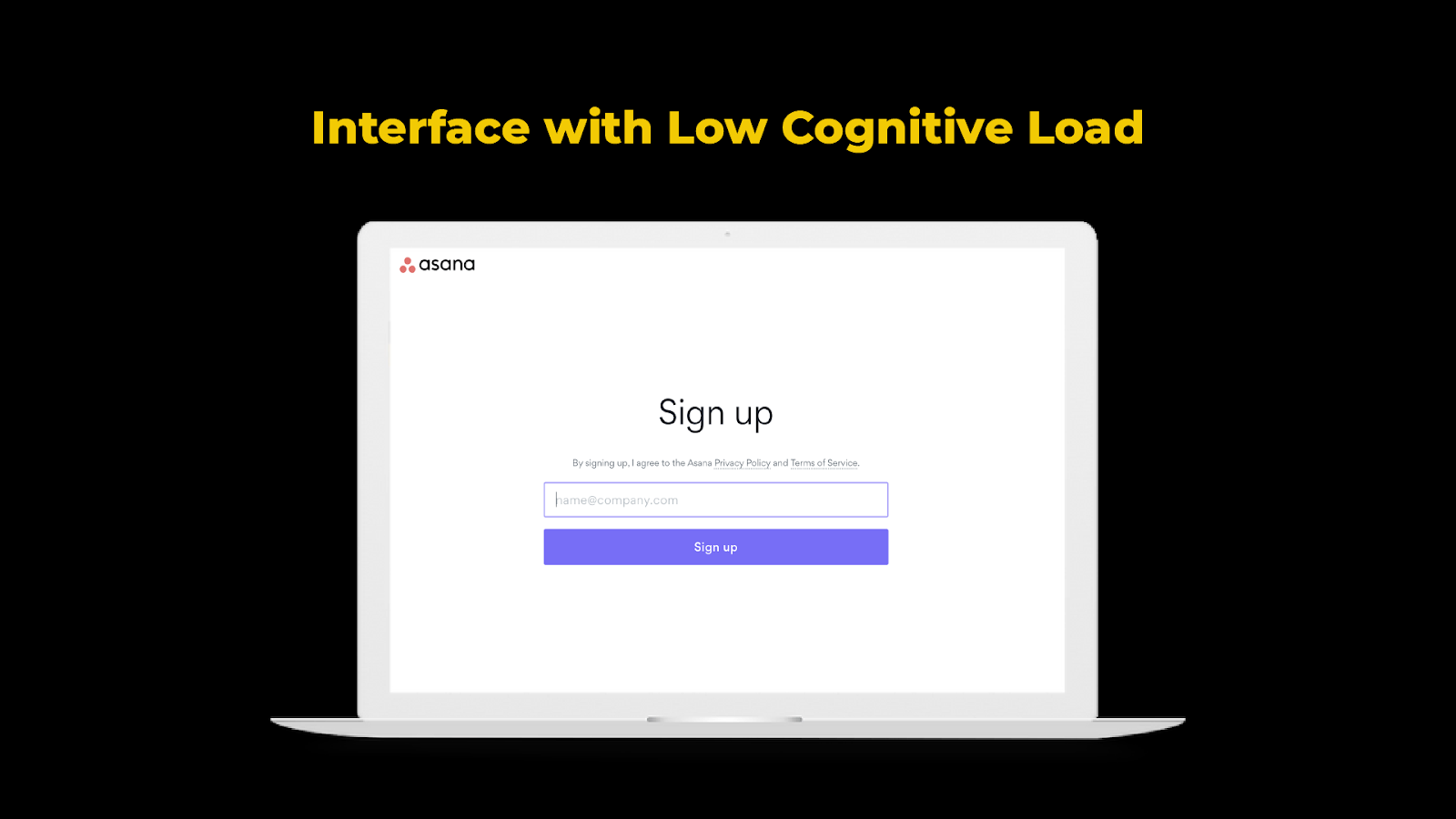 Asana's interface with Low cognitive load example