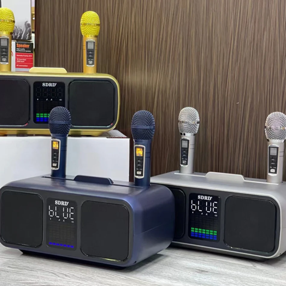 SD318 Desktop Bluetooth Speaker Dual Speaker Wireless Microphone. Experience powerful sound and enjoy music and karaoke 