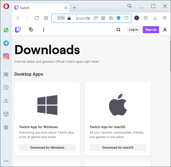 Downloadpagina voor Twitch PC Client.  Fix Twitch werkt niet in Chrome