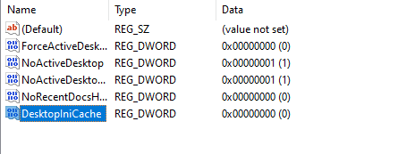Cambie el nombre del valor como DesktopIniCache