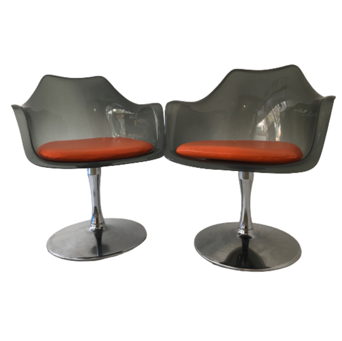 Laverne Style Smoke Lucite Chrome Tulip Chair Pair 1