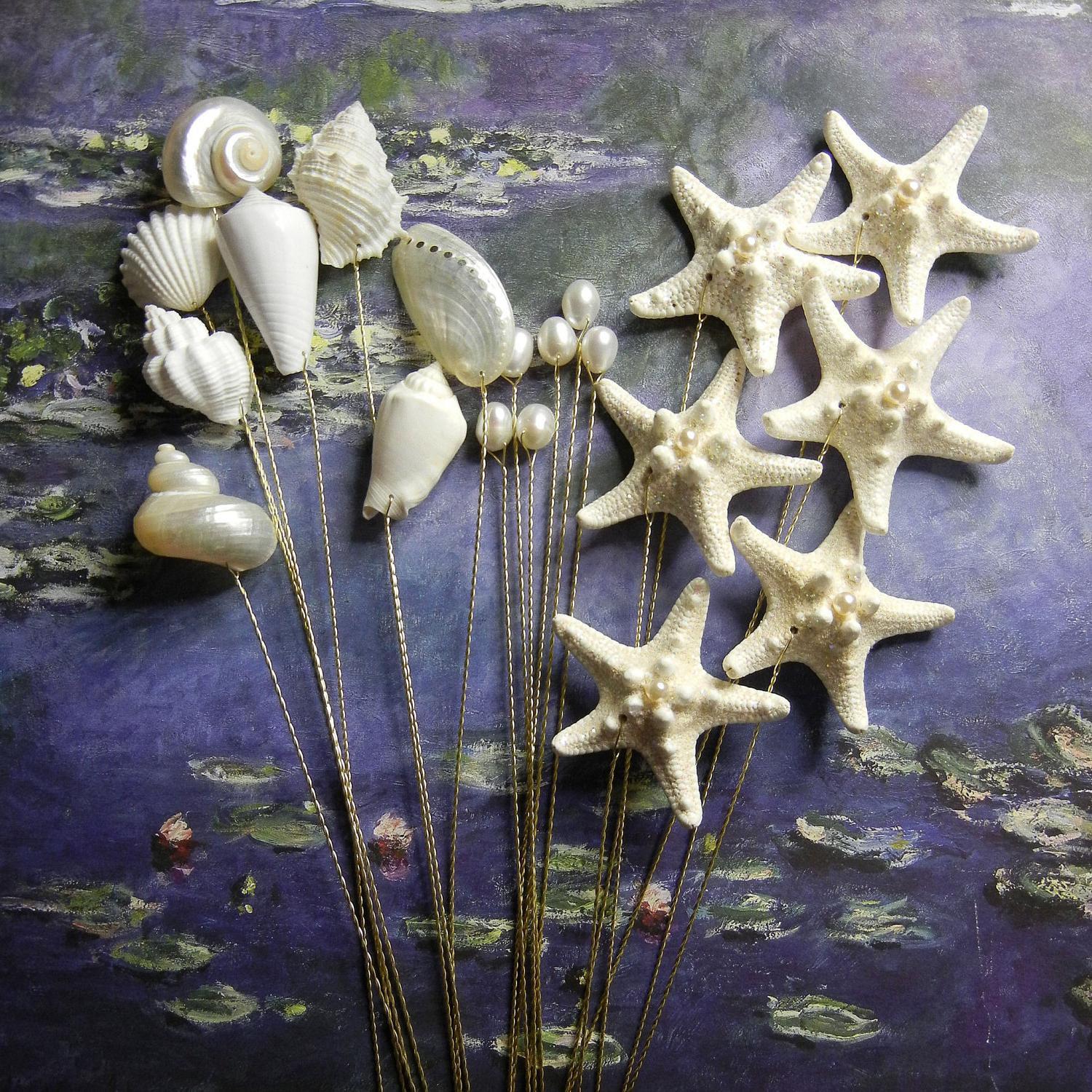 Seashells, Pearls, and Stars - 20 stems for Wedding Bouquets or Centerpieces