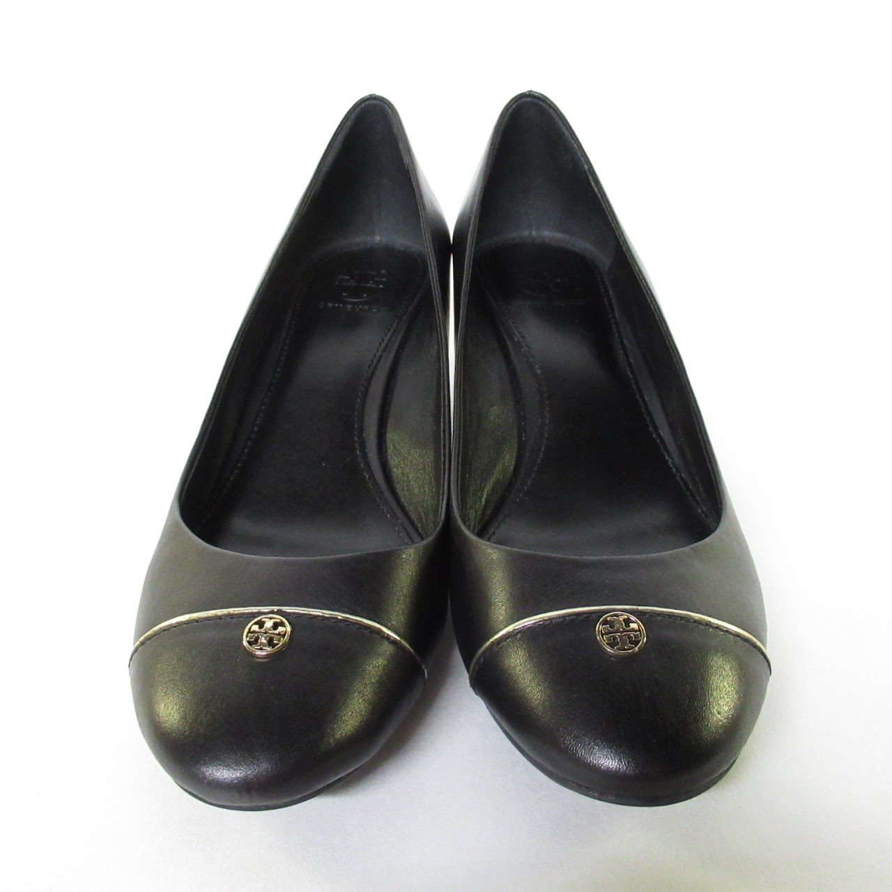 Tory Burch NEW Black Leather Low Wedges