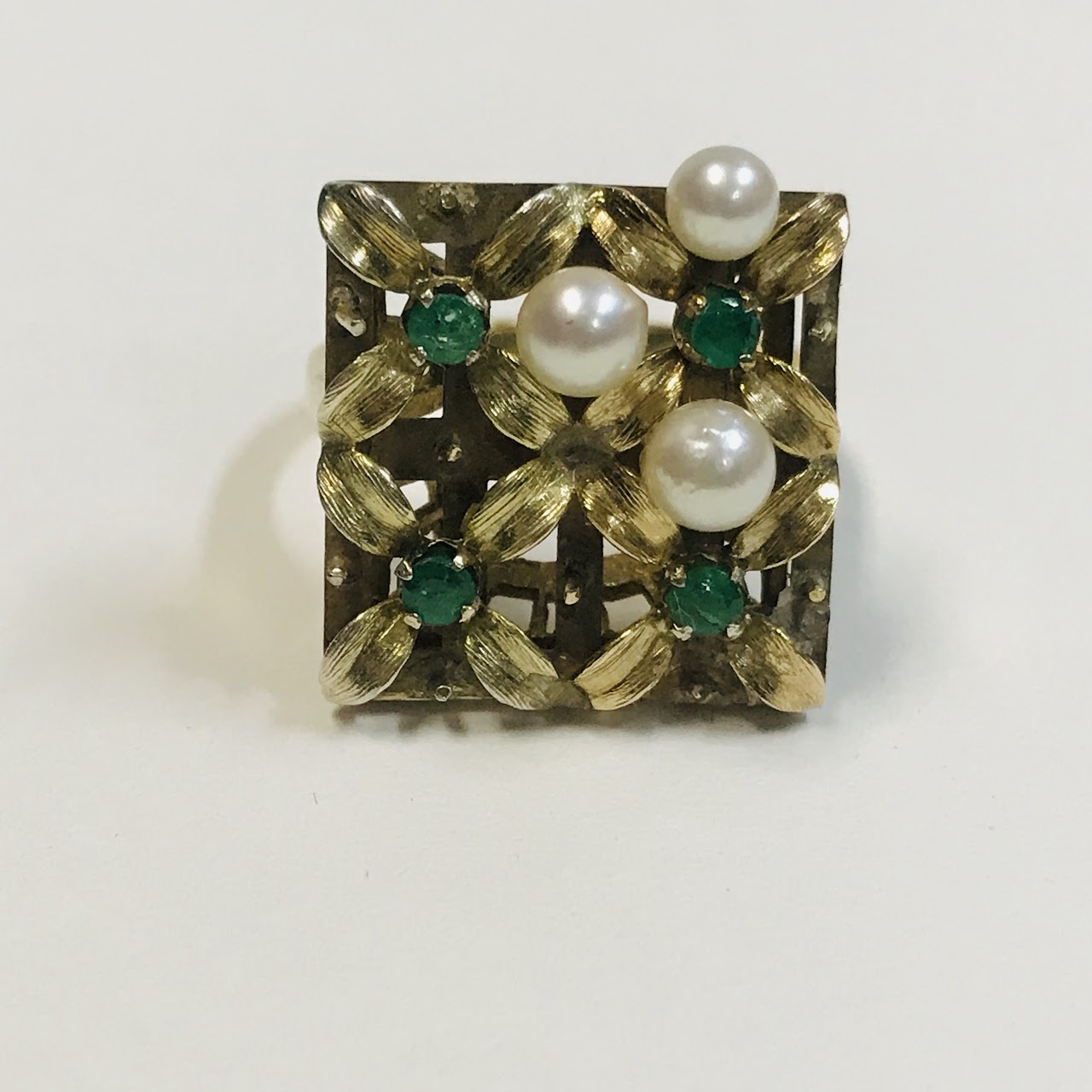 14K Gold, Pearl and Green Stone Ring