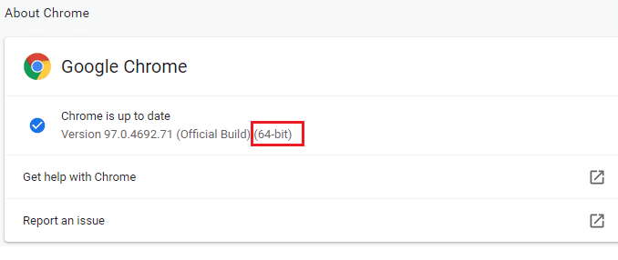 Nyní zkontrolujte, zda máte po verzi Chrome napsáno 64bit