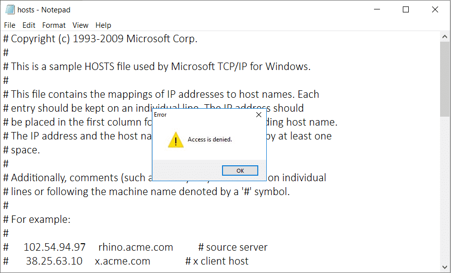 Arreglar el acceso denegado al editar el archivo de hosts en Windows 10