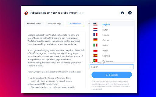 Free AI Youtube Video Tags Generator TubeAide