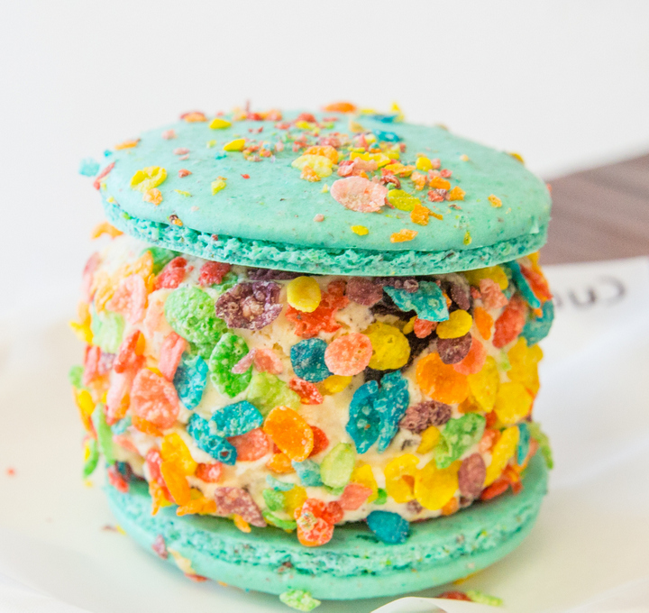 photo of Fruity Pebbles Macarons with Cookies n' Cream Ice Cream