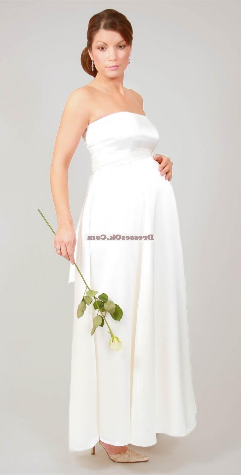 Pretty empire strapless kjacket long sleeves floor-length maternity wedding