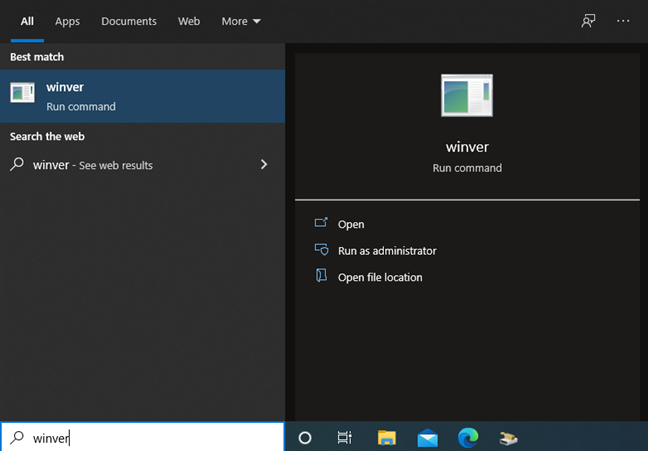 ค้นหา winver ใน Windows 10