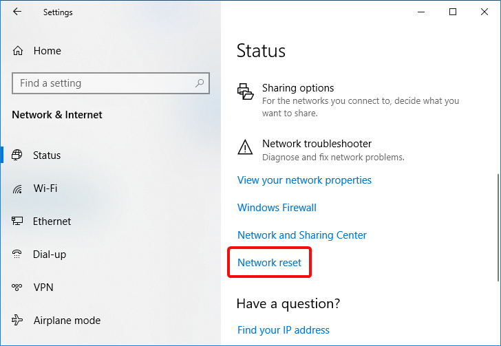 Windows10ネットワークリセットを開始します