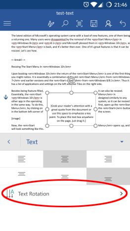 Android, Microsoft Word, เอกสาร, แทรก, กล่องข้อความ, ลิงค์, ความคิดเห็น