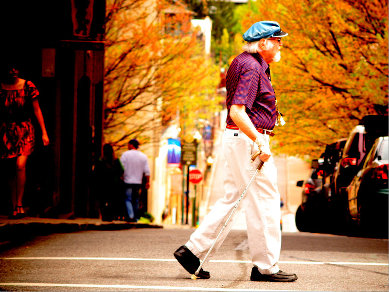 An old man crossing the street free picture for blog or website use.