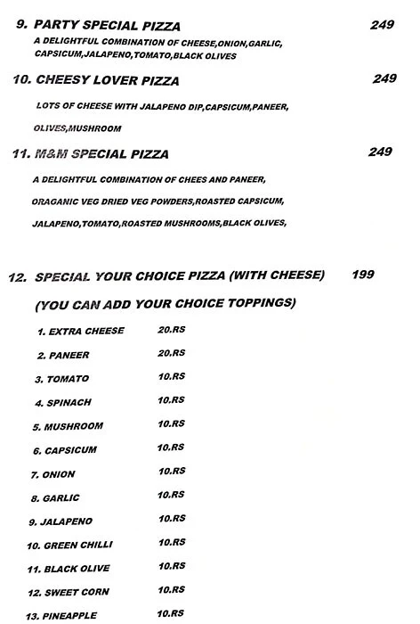 M M Pizza Town menu 