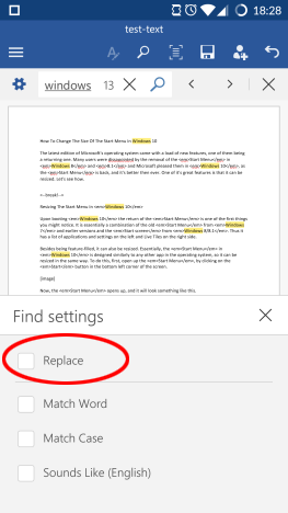 Android, Microsoft, Office, Word, tekst, vervangen, zoeken, zoeken