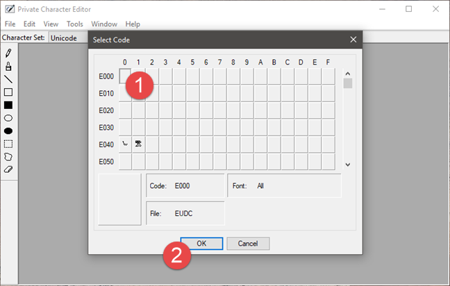 ตัวแก้ไขอักขระส่วนตัว, Windows