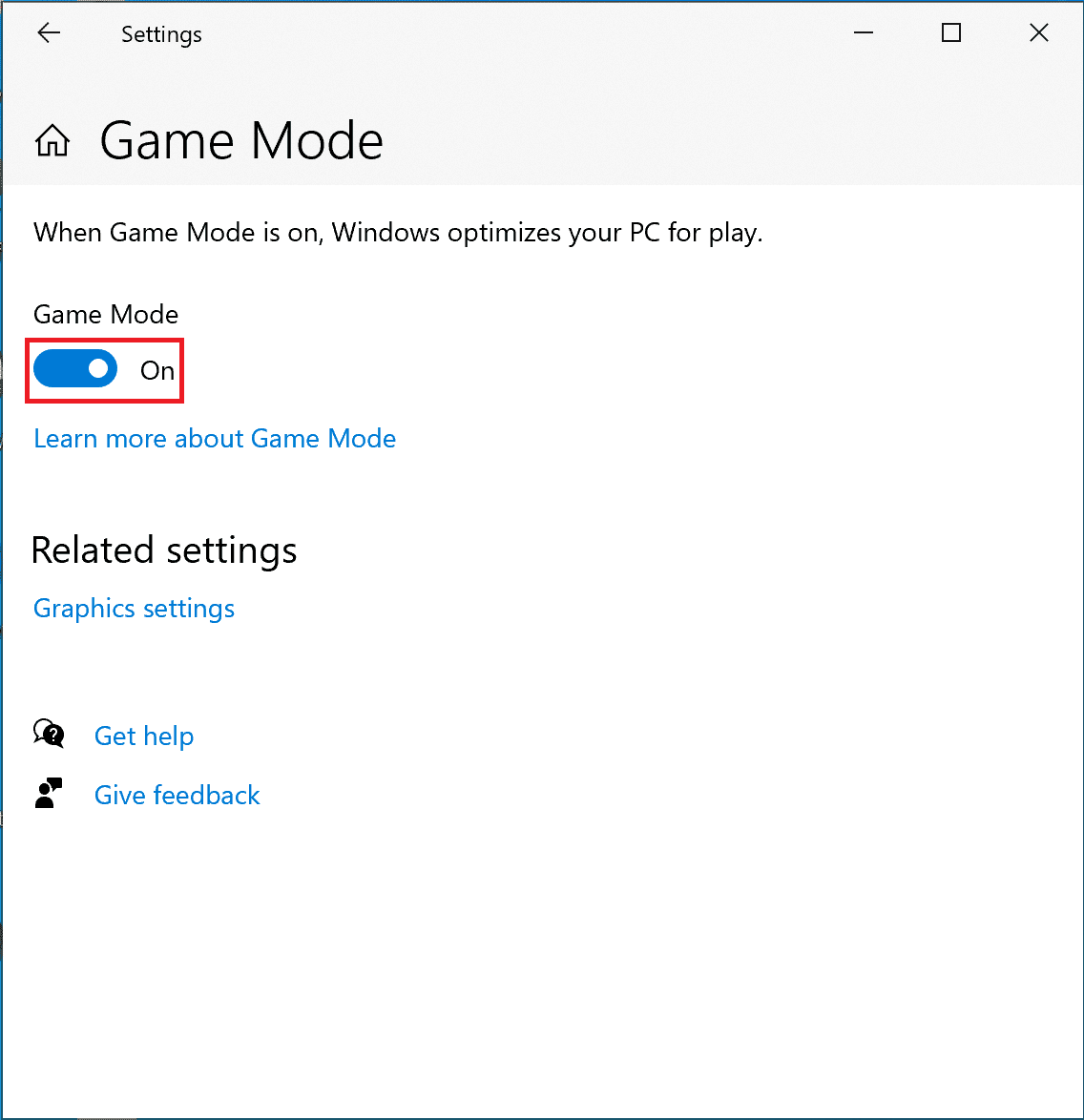 Activez la bascule pour activer le mode Jeu |  18 façons d'optimiser Windows 10 pour les jeux