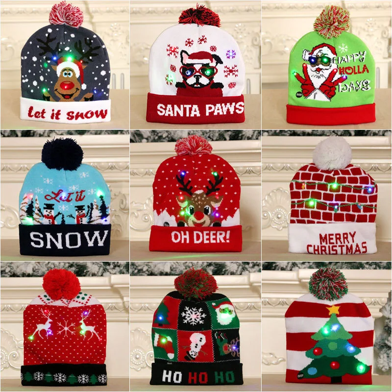 Renkli Parlayan Örme Şapka Noel Şapkası