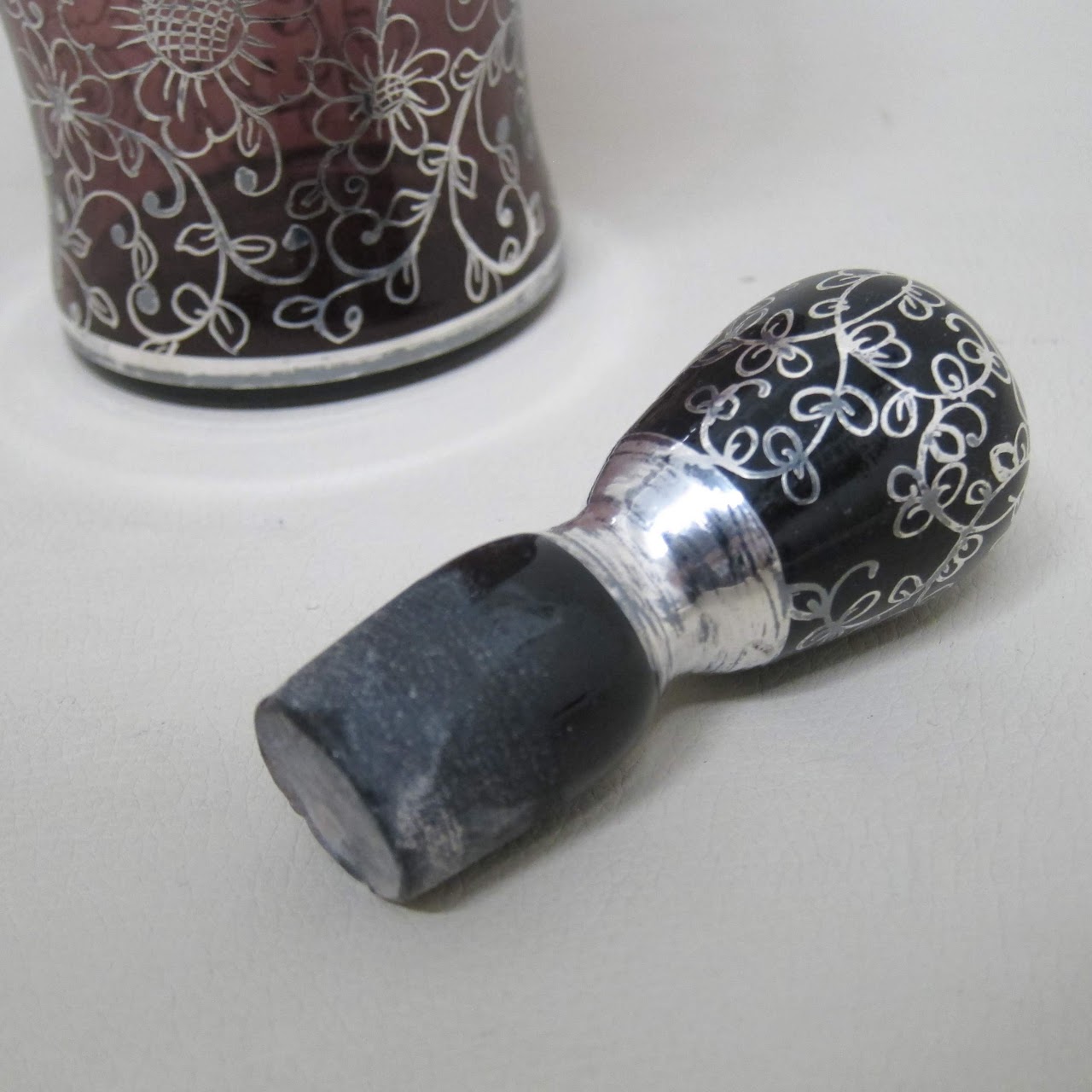 Sterling Silver Painted Glass Bottle Pair