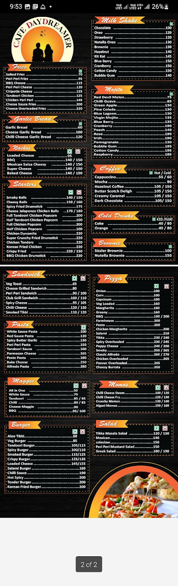 Cafe Daydreamer menu 