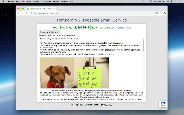 Temporary Disposable Email Service chrome extension