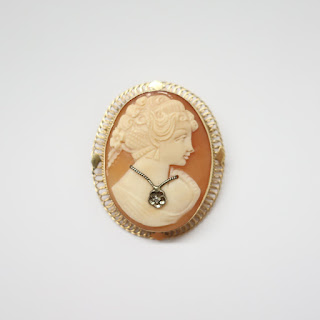 14K Gold and Diamond Cameo Brooch