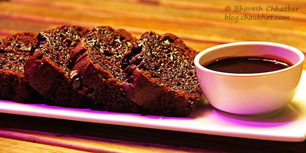 Chocolate Butter Cake with Warm Chocolate Sauce at The Flying Saucer Sky Bar, Viman Nagar, Pune