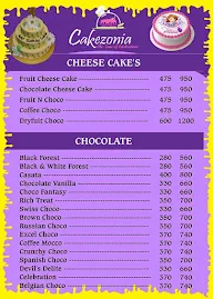 Cakezonia menu 2