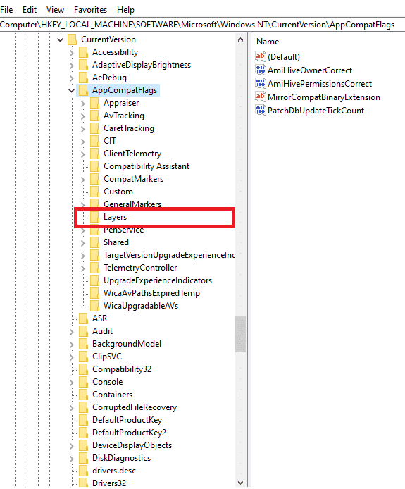 Ahora, haga doble clic en AppCompatFlags seguido de Layers.  Cómo reparar el código de error 0x80004005