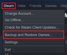 cliquez sur le bouton steam puis sélectionnez sauvegarder et restaurer les jeux