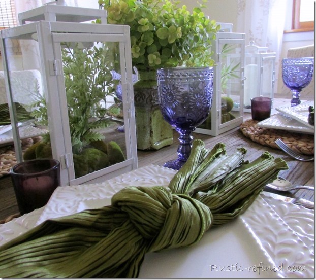 Green, White and Purple Summer Time Tablescape