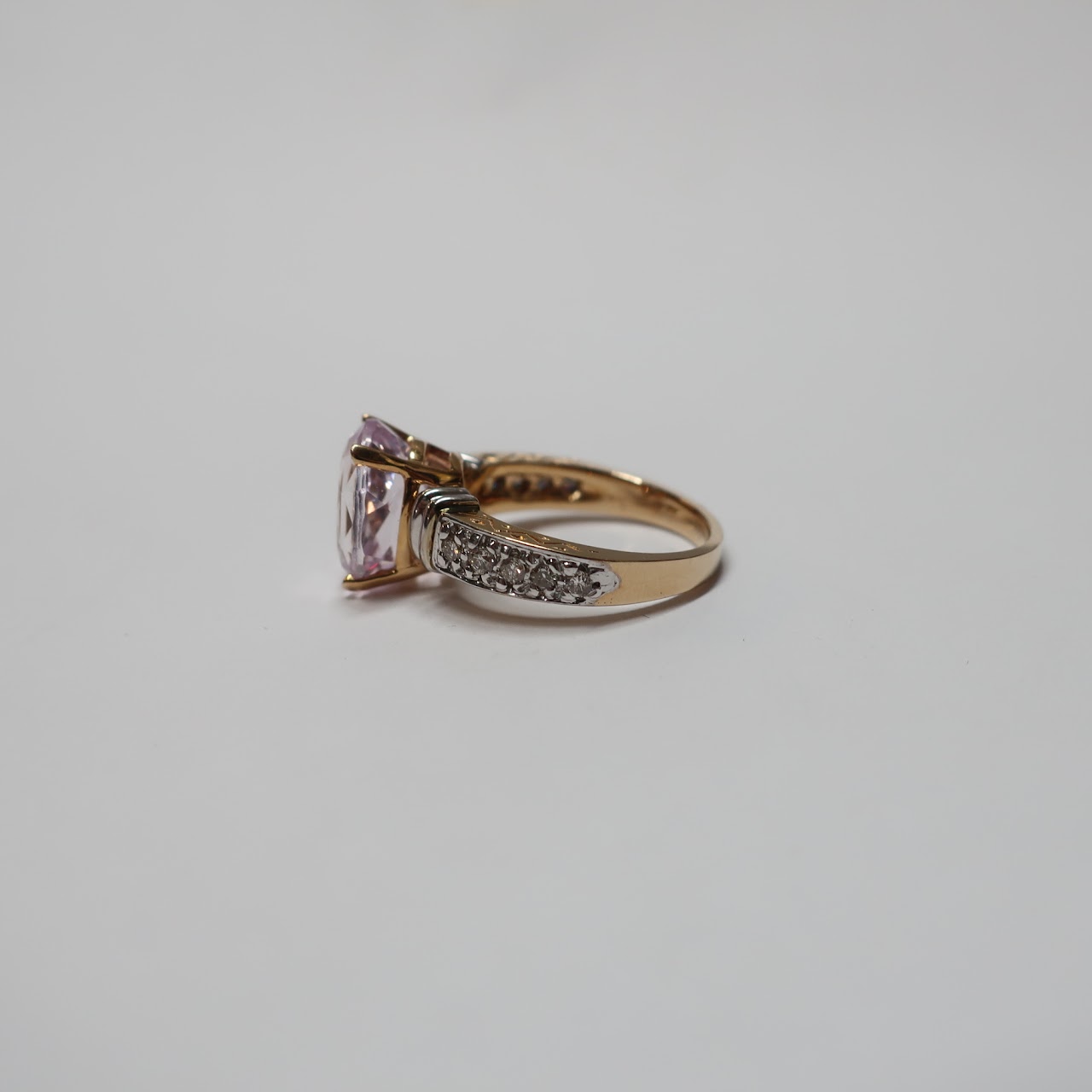 14K Gold, Diamond & Pink Stone Ring