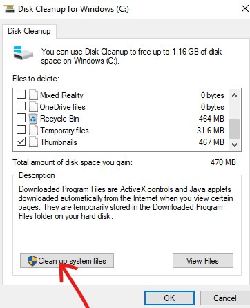 Fare clic sul pulsante Pulisci file di sistema