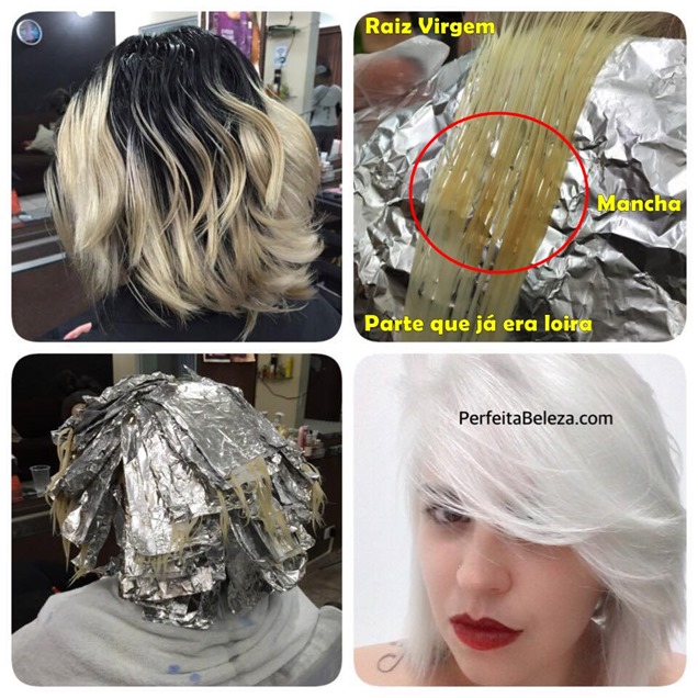 cabelo loiro manchado por causa da progressiva