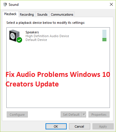 Solucionar problemas de audio Actualización de creadores de Windows 10