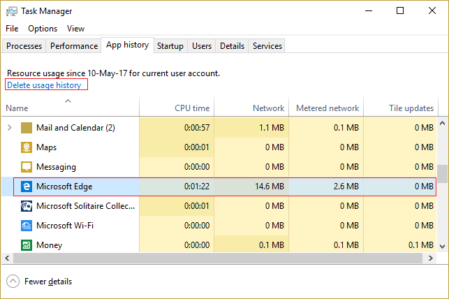 Microsoft Edge 사용 기록 삭제 클릭